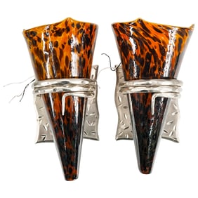 Pair Of Mid Century Modern Metal And Glass Sconces