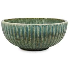 Danish Mid Century Fluted Art Pottery Centerpiece Bowl