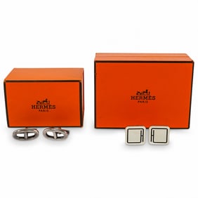 (4 Pc) Two Pairs Of Hermes Sterling Silver Cufflinks