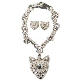 (3 Pc) Patricia Von Musulin Panther Sterling Silver Necklace and Earrings