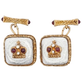 Pair of Antique Vermeil Silver and Enamel Cufflinks