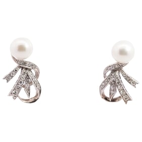 White Gold, Pearl, & Diamond Earrings