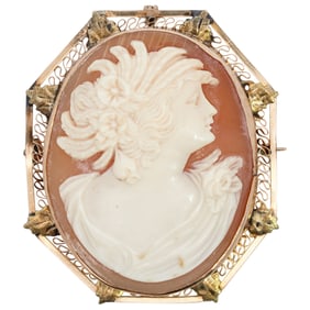 14K Yellow Gold Cameo Brooch