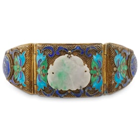 Chinese Silver, Enamel and Jade Bracelet