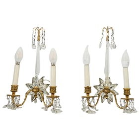Pair Bronze & Crystal Star Sconces