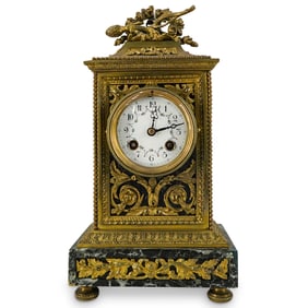 French Bronze & Stone Mantel Clock