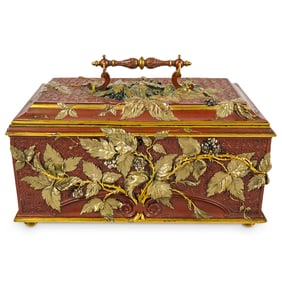 Antique French Polychrome Bronze Grape Box