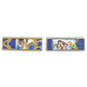 (2 Pc) Antique Italian 800 Silver & Enamel Lipstick