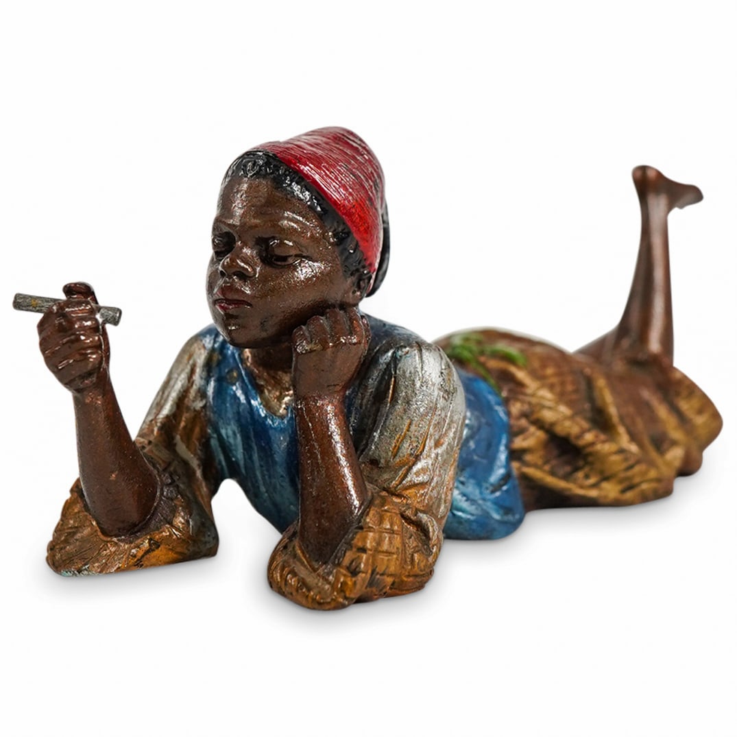 Franz Bergman (1861-1936) Recumbent Blackamoor Cold Painted Bronze (1 of 5)