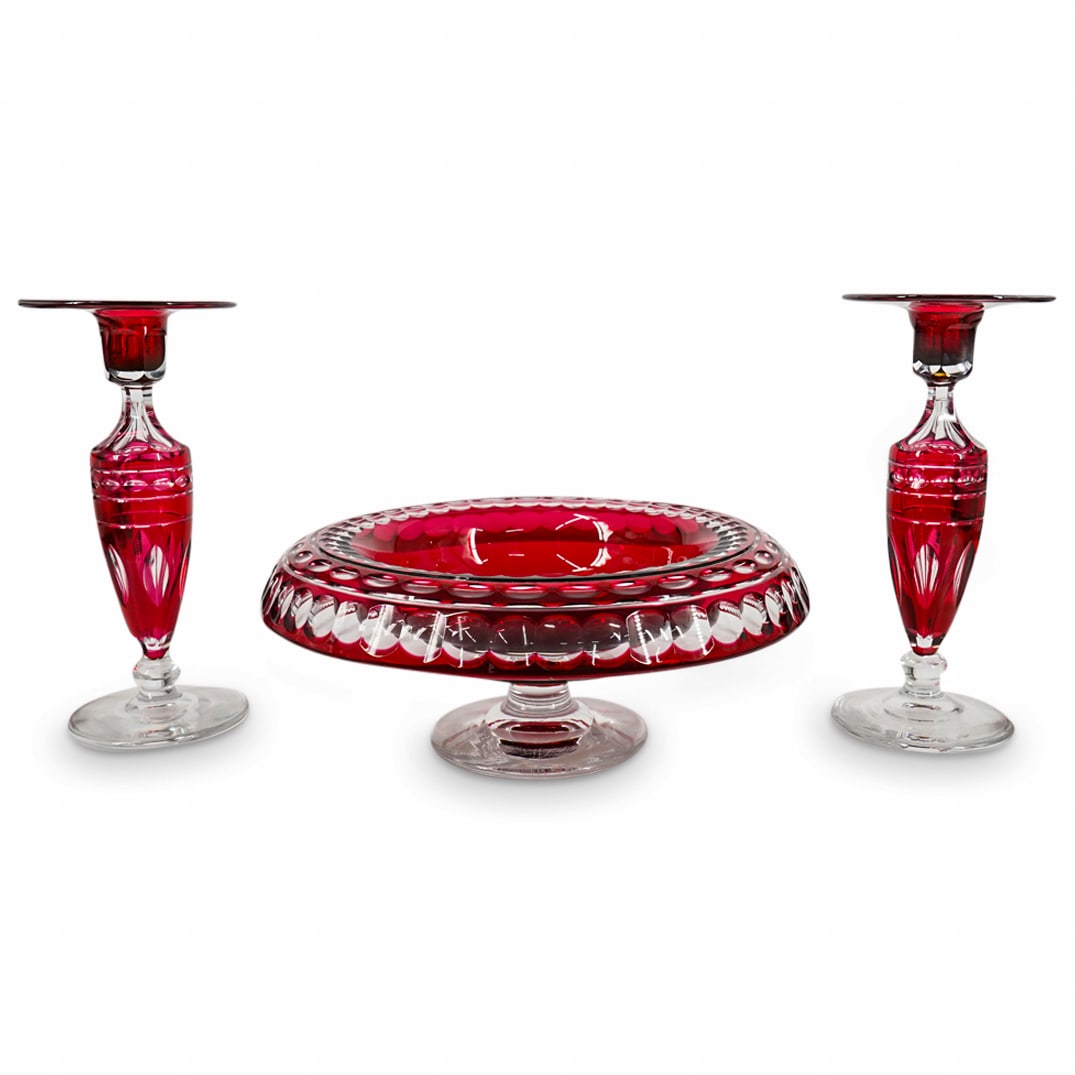 (3 Pc) Prob. Val St. Lambert Crystal Garniture Set (1 of 8)