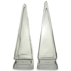 Pair Art Deco Crystal Obelisks