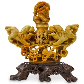 Chinese Carved Soapstone Incense Burner Urn Censer