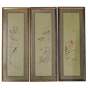 (3 Pc) Vintage Chinese Embroidered Silk Panels