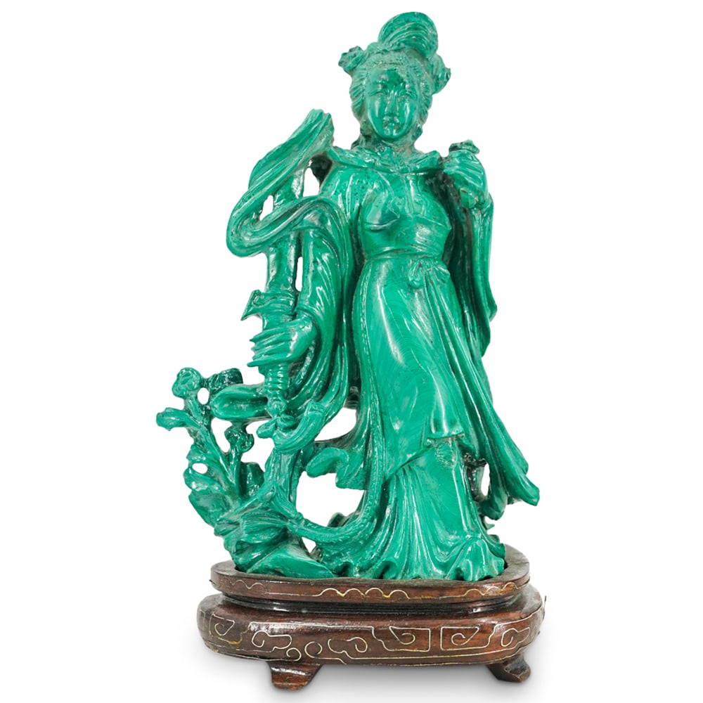 Chinese Carved Green Malachite Guan Yin Sculpture (1 of 5)