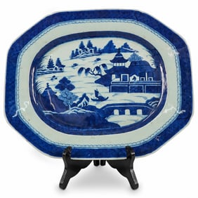 Antique Chinese Blue And White Porcelain Platter