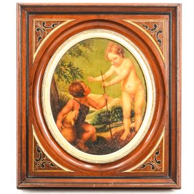 Antique French Allegorical Scene Oil on Canvas Painting