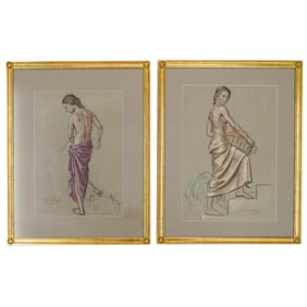 (2 Pc) John Ferris Connah (American) Pastel & Charcoal Paintings