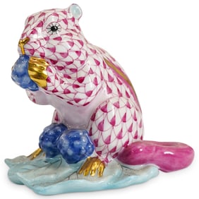 Herend Porcelain "Baby Squirrel" Raspberry Fishnet Figurine