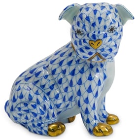 Herend Porcelain "Bulldog Puppy" Blue Fishnet Figurine