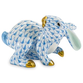 Herend Porcelain "Running Rabbit" Blue Fishnet Figurine
