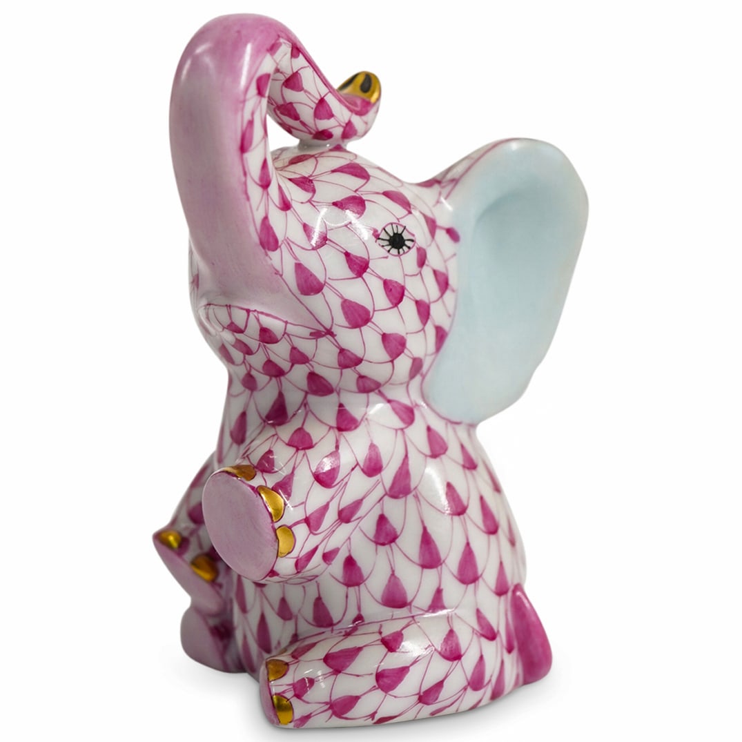 Herend Porcelain "Baby Elephant" Raspberry Fishnet Figurine (1 of 4)