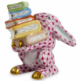 Herend Porcelain "Scholarly Bunny" Raspberry Fishnet Figurine