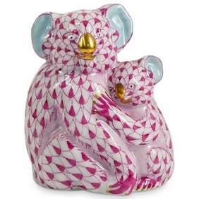 Herend Porcelain "Koala Mother & Baby" Raspberry Fishnet Figurine