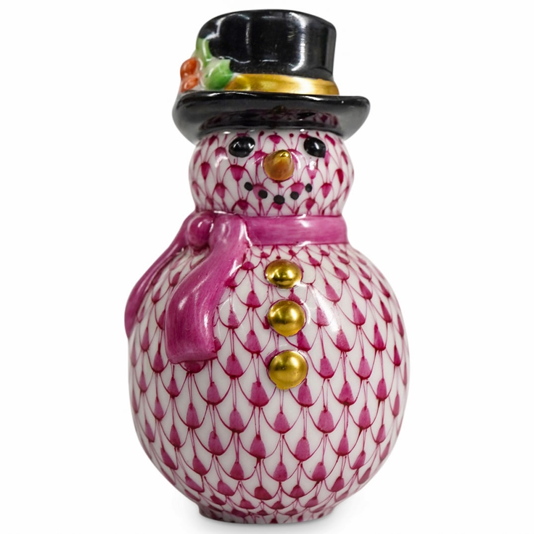 Herend Porcelain "Snowman" Raspberry Fishnet Figurine (1 of 3)