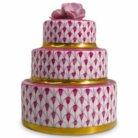 Herend Porcelain "Wedding Cake" Raspberry Fishnet Figurine