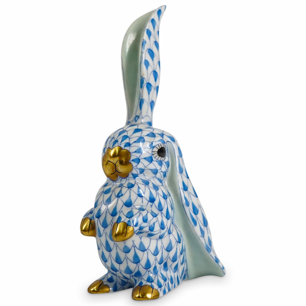 Herend Porcelain "Rabbit One Ear Up" Fishnet Figurine (1 of 4)