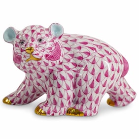 Herend Porcelain "Walking Bear" Raspberry Fishnet Figurine