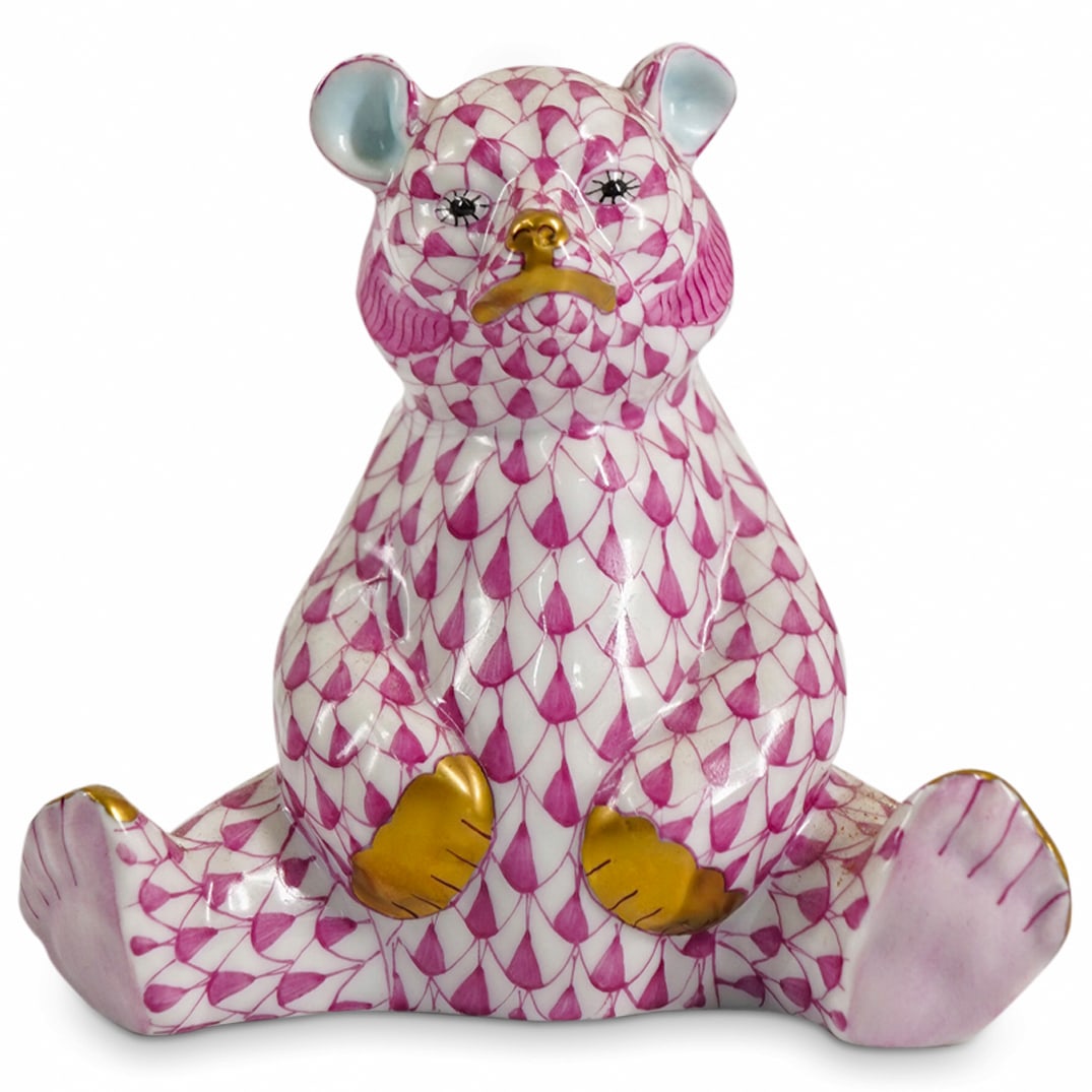 Herend Porcelain "Baby Bear Sitting" Raspberry Fishnet Figurine (1 of 4)