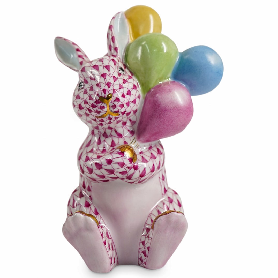 Herend Porcelain "Bunny With Balloons" Raspberry Fishnet Figurine (1 of 4)
