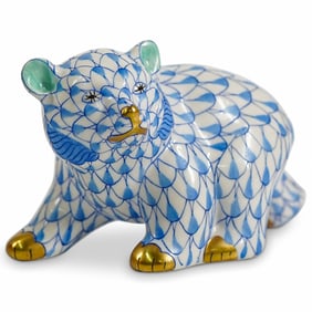 Herend Porcelain "Walking Bear" Blue Fishnet Figurine