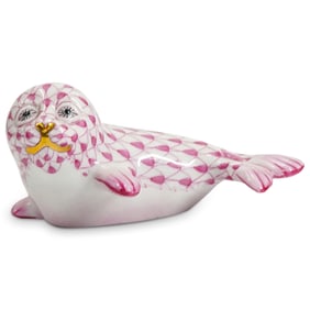 Herend Porcelain "Baby Seal" Raspberry Fishnet Figurine