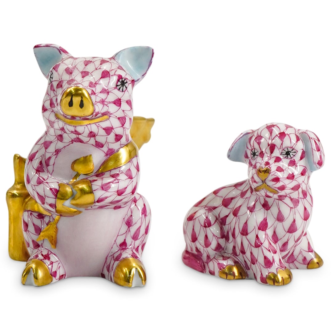 (2 Pc) Pair Of Herend Porcelain Raspberry Fishnet Figurines (1 of 3)