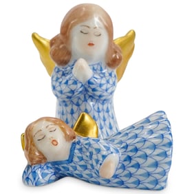(2 Pc) Pair Of Herend Porcelain Blue Fishnet Figurines