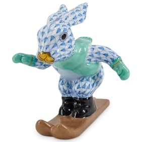 Herend Porcelain "Ski Bunny" Blue Fishnet Figurine