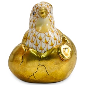 Herend Porcelain "Just Hatched" Butterscotch Yellow Fishnet Figurine