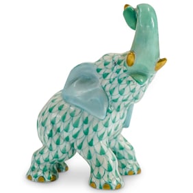 Herend Porcelain "Joyful Elephant" Green Fishnet Figurine