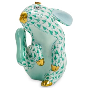 Herend Porcelain "Bunny Rabbit" Green Fishnet Figurine