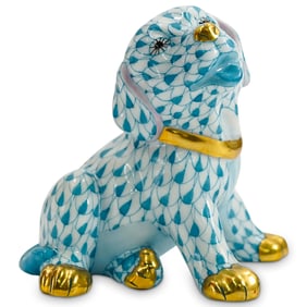 Herend Porcelain "Puppy" Turquoise Blue Fishnet Figurine