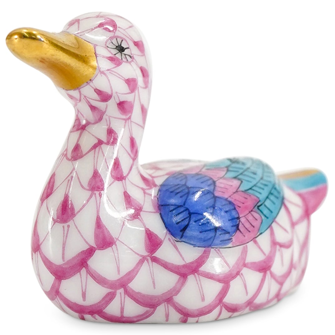 Herend Porcelain "Baby Duck" Raspberry Fishnet Figurine (1 of 4)