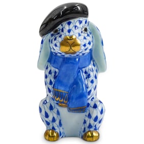 Herend Porcelain "Beret Bunny" Blue Fishnet Figurine