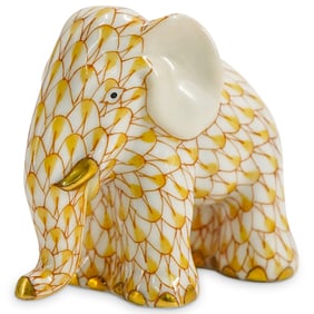 Herend Porcelain "Miniature Elephant" Butterscotch Fishnet Figurine