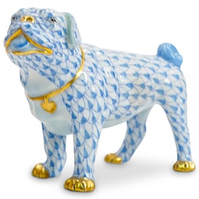 Herend Porcelain "Pug Lola Dog" Blue Fishnet Figurine