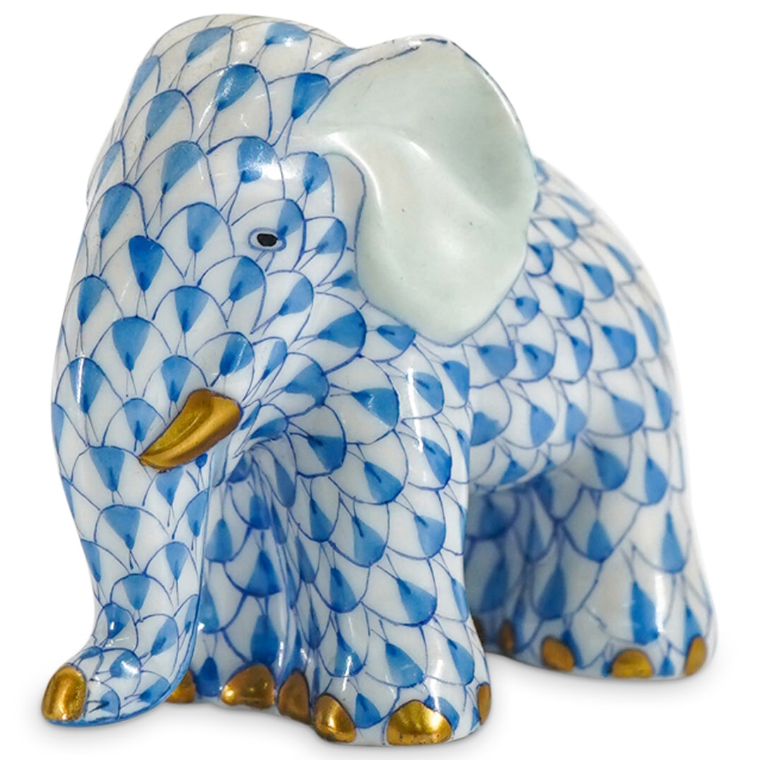 Herend Porcelain "Miniature Elephant" Blue Fishnet Figurine (1 of 4)