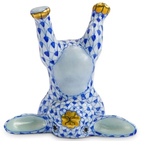 Herend Porcelain "Handstand Bunny" Blue Fishnet Figurine
