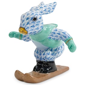 Herend Porcelain "Ski Bunny" Blue Fishnet Figurine