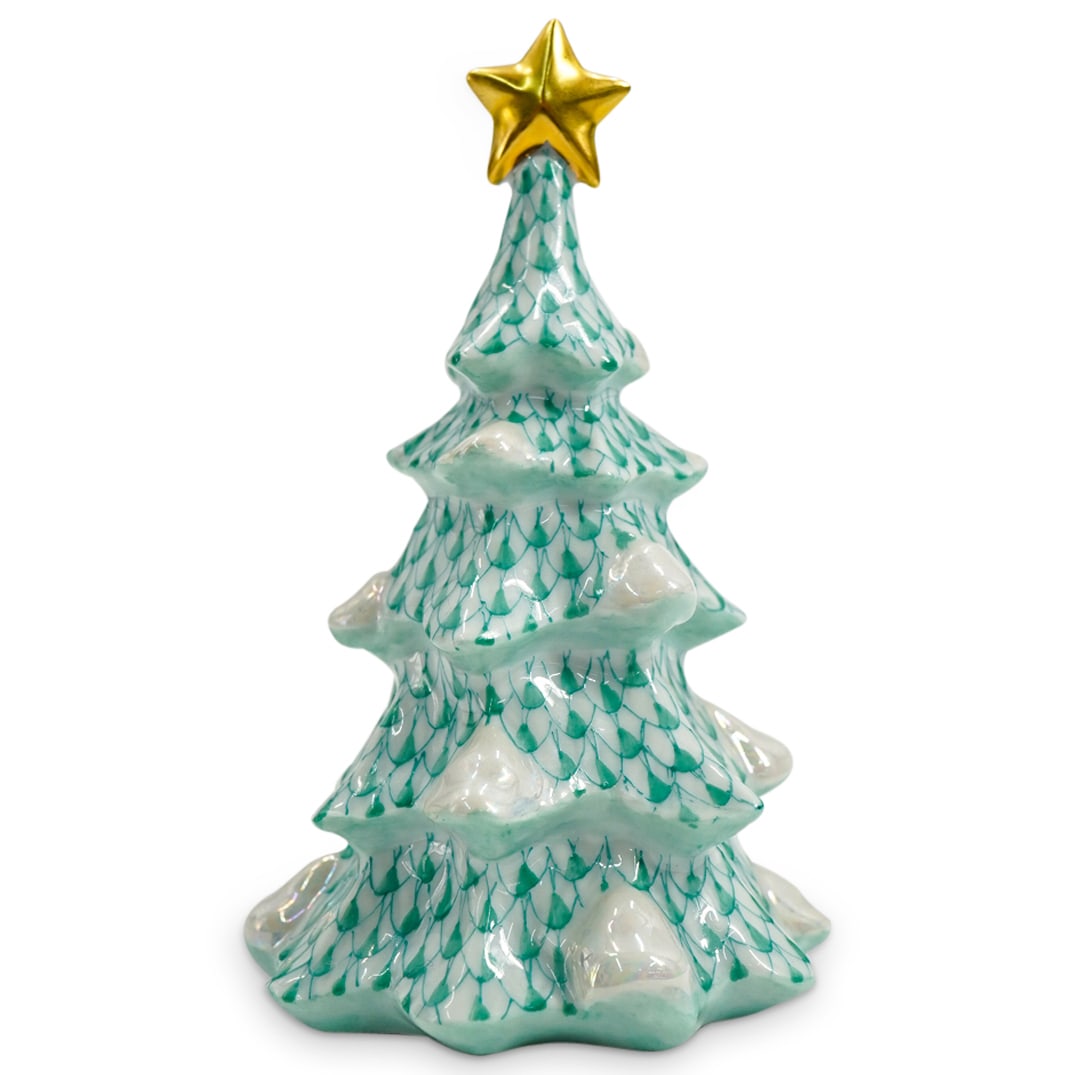 Herend Porcelain "Simple Christmas Tree" Green Fishnet Figurine (1 of 3)